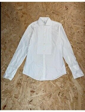 Ryan Seacrest Distinction Tuxedo Shirt Mens 14.5 32/33 Slim Fit White Pleated